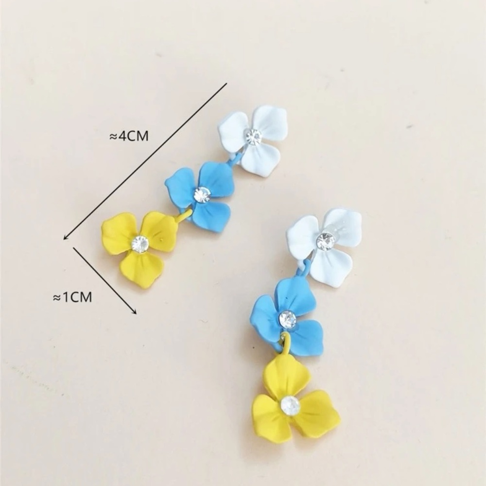 🌸 Lovely Colorful Floral Flower Rhinestone Tassel Stud Earrings 🌸 - Picture 2 of 3
